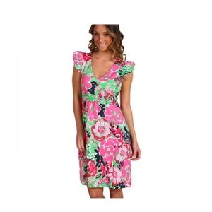 Lilly Pulitzer Silk Blend Ruffle Cherry Blossom Dress Size Large